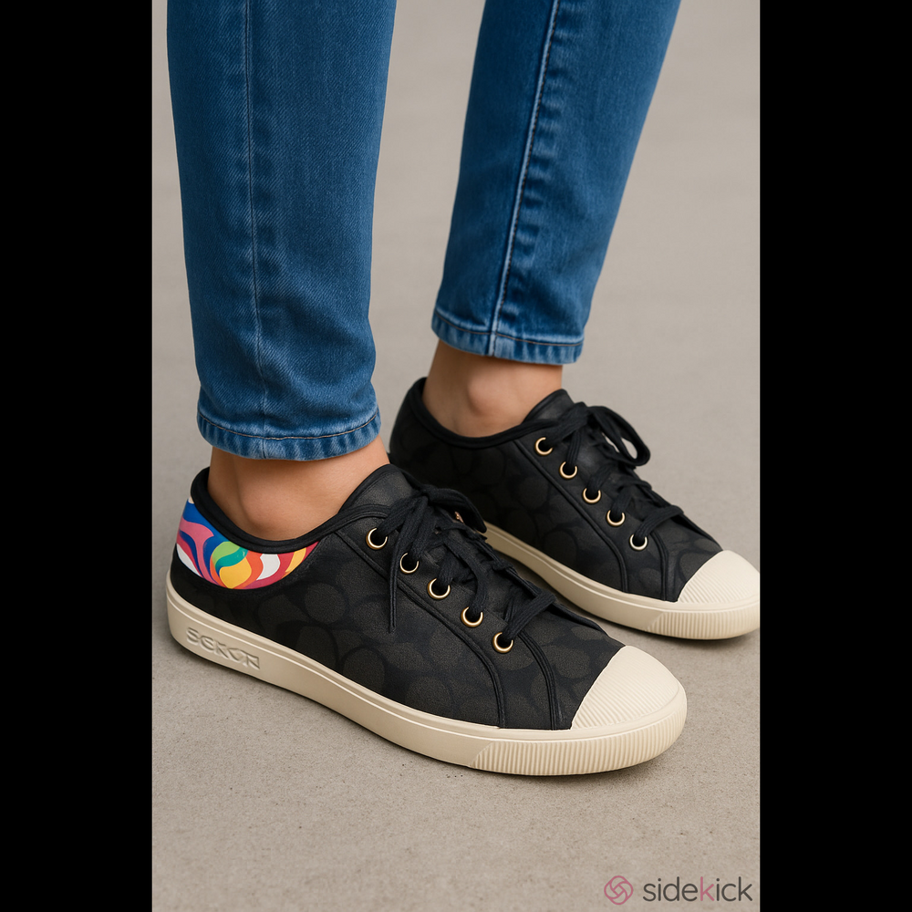 Coach Zorra Signature Black Patent Jacquard Print Tennis Shoes